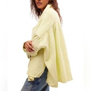 Free‎ People Cardiff Button Down Lime Yellow Size Large NWT